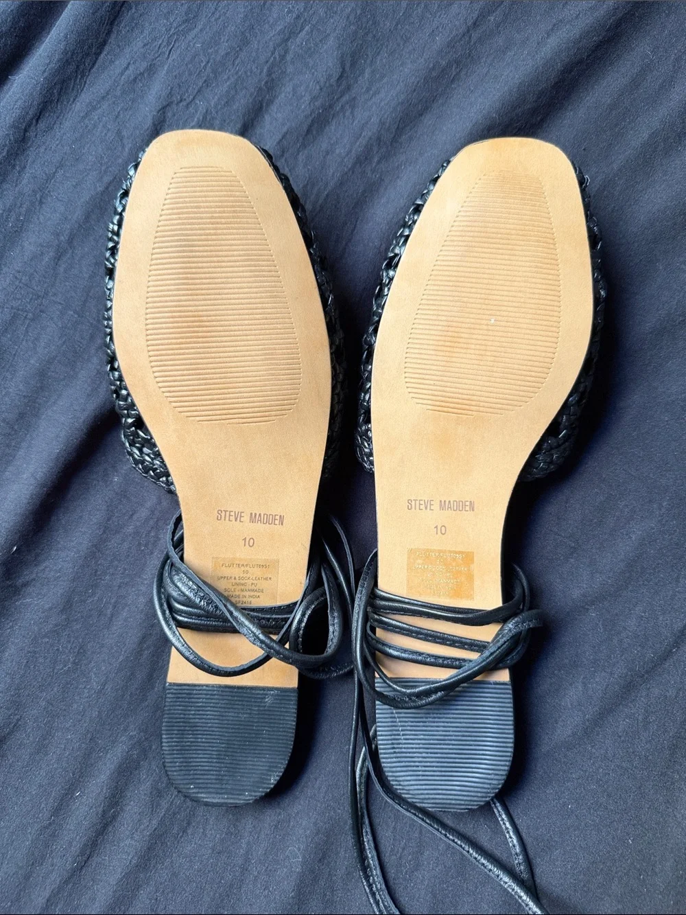 Steve Madden Black Woven Lace-Up Flat Sandals